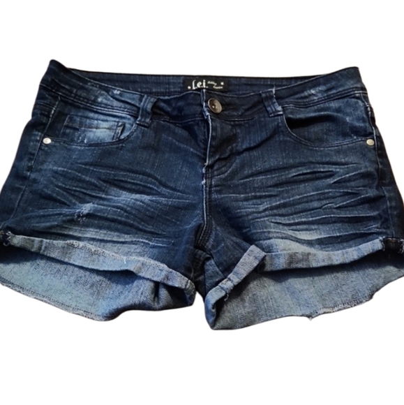 Lei Shorts Womens Juniors Ashley Denim Jean Distressed Short Shorts Size 9 - Picture 1 of 9